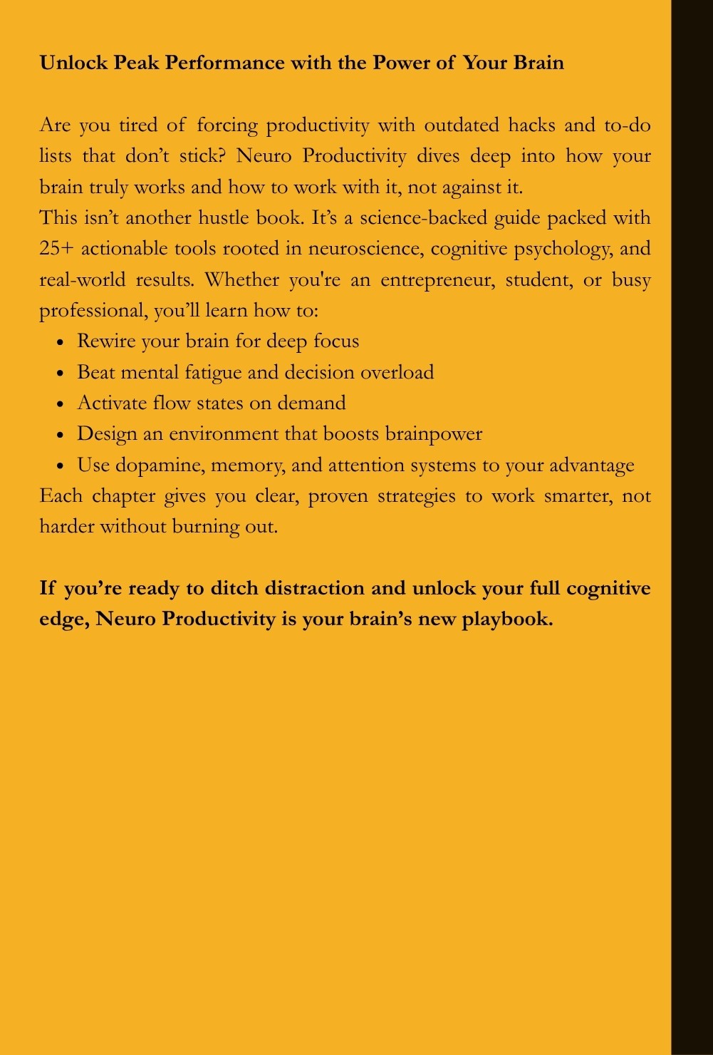 NEURO PRODUCTIVITY: 25+ Brain-Based Tools to Work Smarter, Focus Sharper, and Achieve More